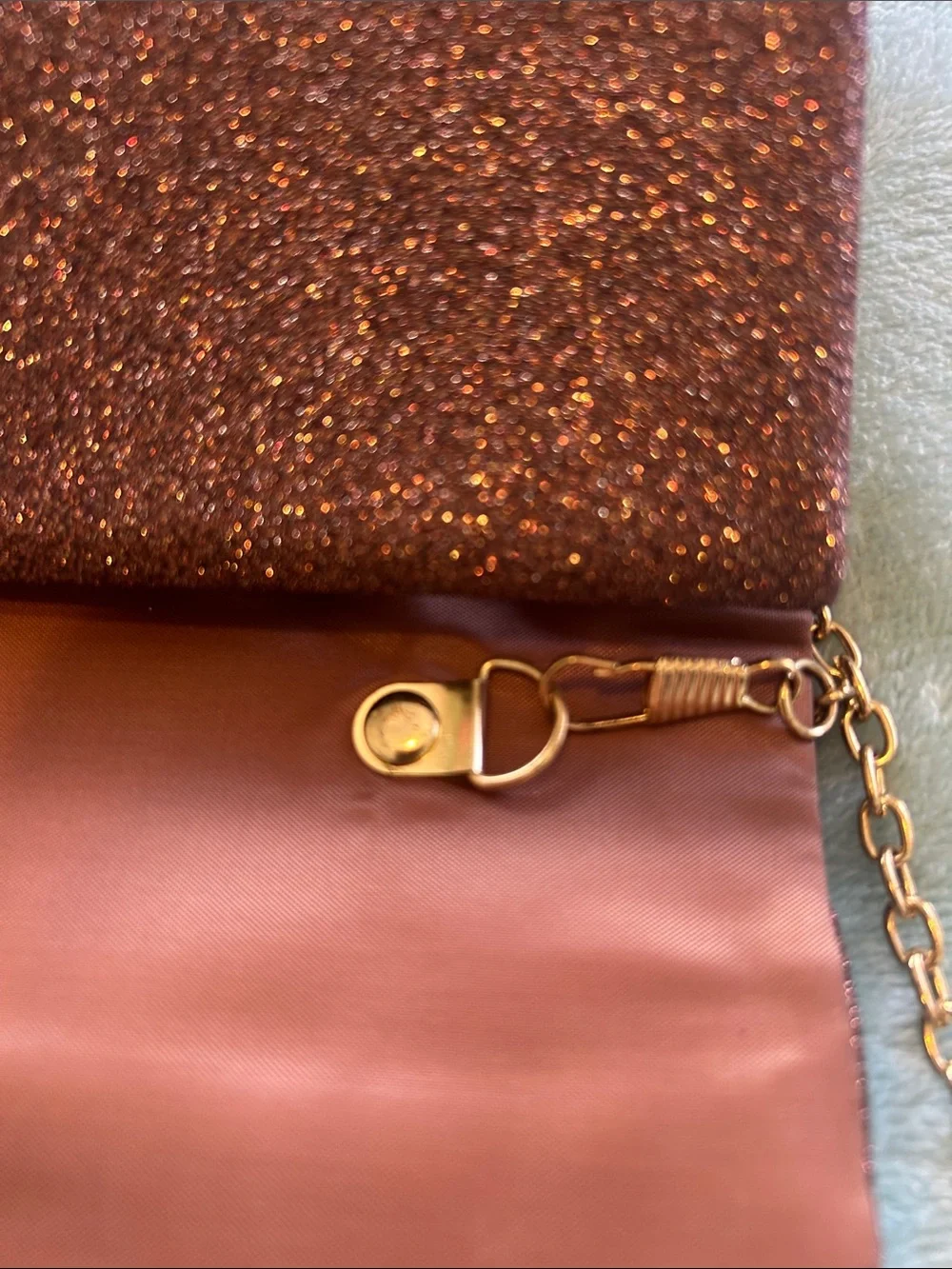 Glitter Envelope Clutch/Crossbody — Sparkling Bronze with Gold Trim